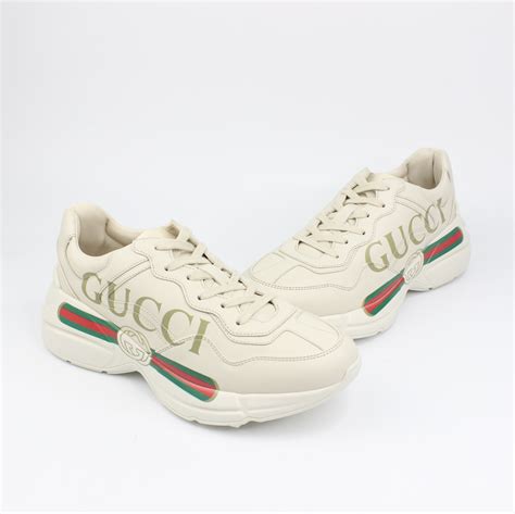 rhyton gucci logo leather sneaker|Gucci rhyton logo print.